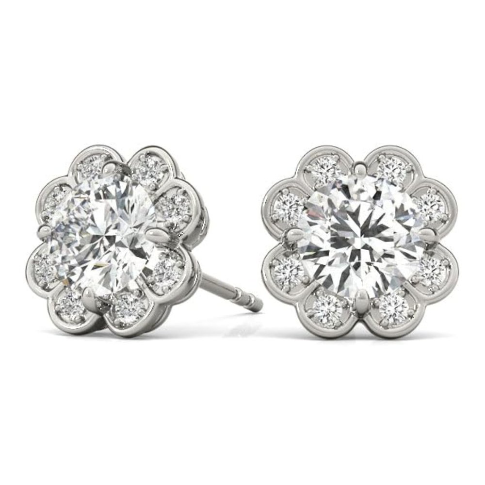 1.10 CTW Round Cut Natural Earth Mined Diamond Fancy Design Stud Earrings